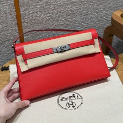 에르메스 Hermes Kelly elan 27cm Chèvre S3 Rouge Coeur/silver