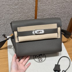 에르메스 Hermes Kelly Messenger 24cm Togo 8F Etain/silver