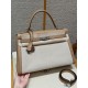 에르메스 Hermes Kelly Toile H 35cm Swift and Canvas 0M Chai/silver
