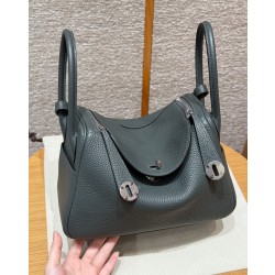에르메스 Hermes Lindy 26cm Clemence Q0 Vert mangrove/silver