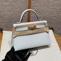 에르메스 Hermes Mini Kelly 19cm Chèvre 08 Blue pale/gold