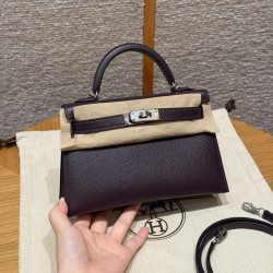 에르메스 Hermes Mini Kelly 19cm Epsom 59 Raisin/silver
