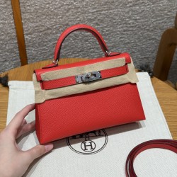 에르메스 Hermes Mini Kelly 19cm Epsom O5 Rouge Radieux/silver