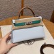 에르메스 Hermes Mini Kelly 19cm Epsom T0 Blue Brume 37 Gold O6 Vert Jade/silver