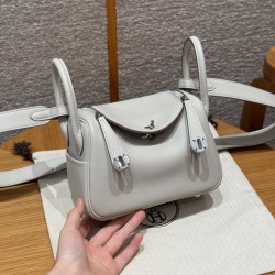에르메스 Hermes Mini Lindy 19cm Swift 80 Gris Perle/silver