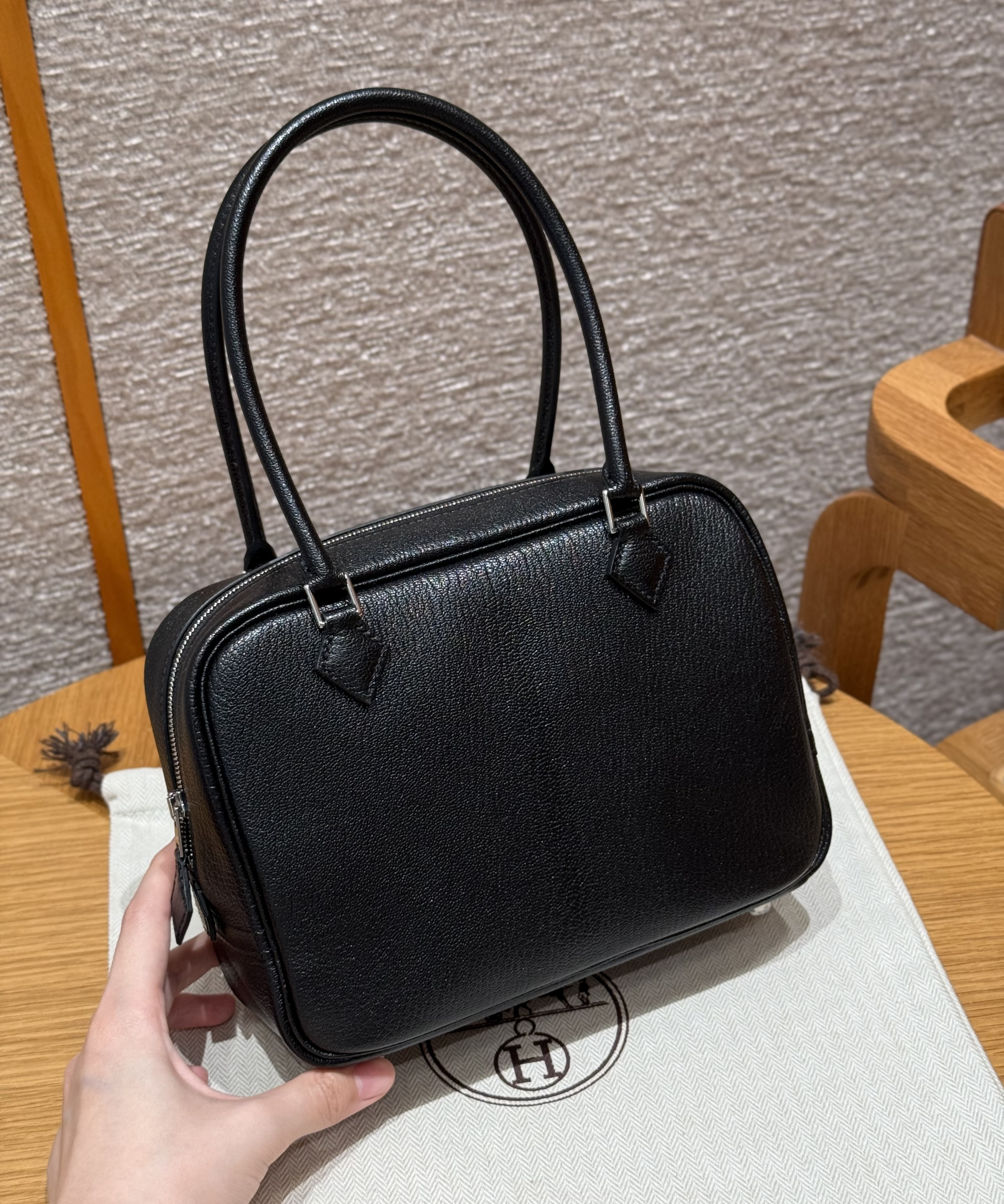 에르메스 Hermes Mini Plume 21cm Chevre 89 Noir/silver