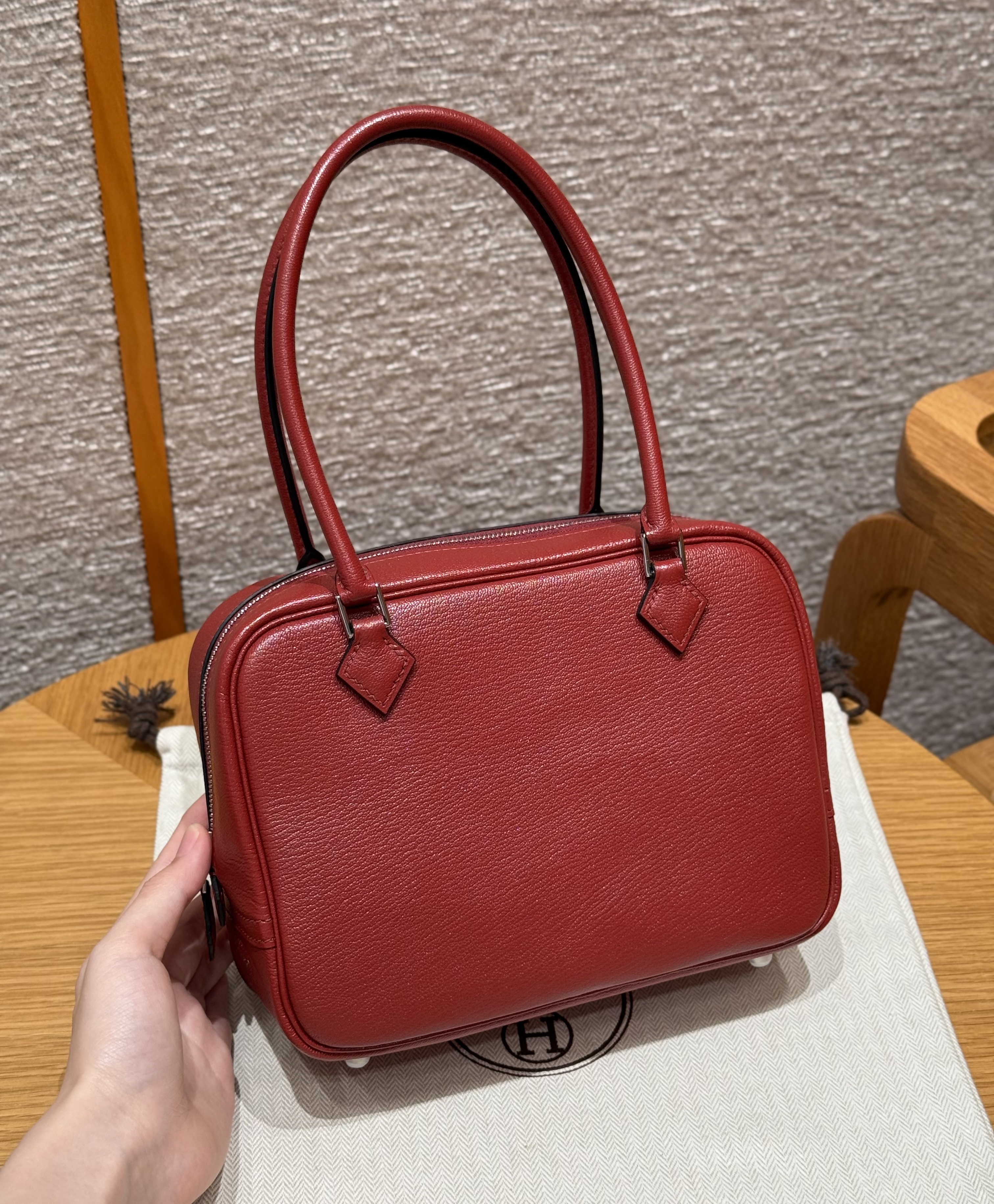 에르메스 Hermes Mini Plume 21cm Swift 55 Rouge H/silver