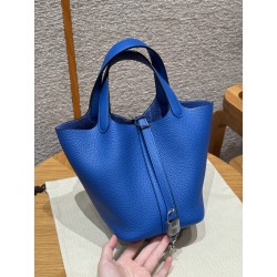 에르메스 Hermes Picotin lock 18cm clemence 71 Blue France/sliver