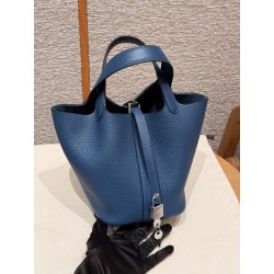 에르메스 Hermes Picotin lock 18cm clemence P5 Blue Tie/silver