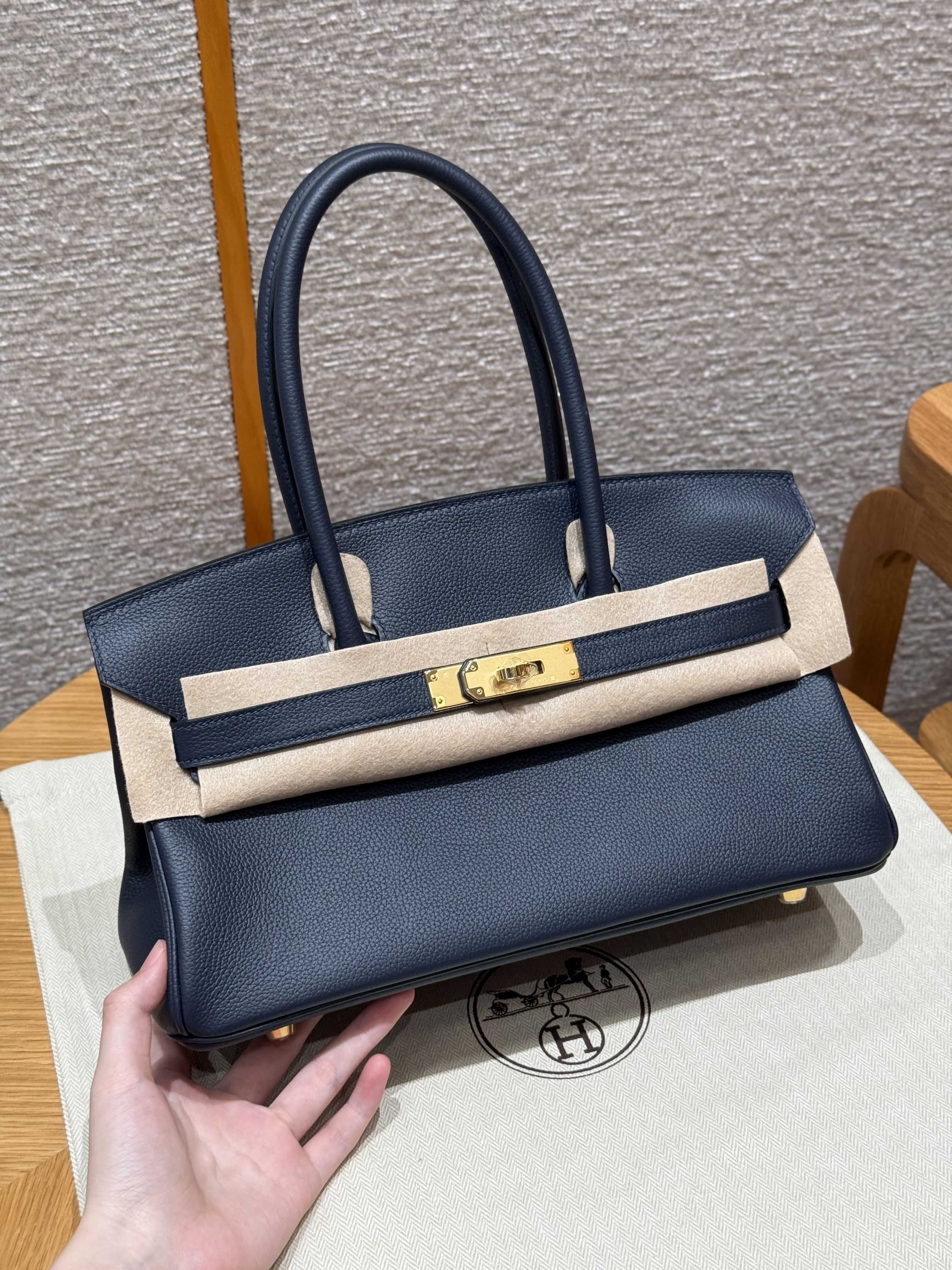 에르메스 Hermes Shoulder Birkin 29cm Evercolor 7P Blue presse/gold