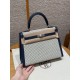 에르메스 Hermes Toile H Kelly 25cm Swift and Canvas 73 Blue Saphir/silver
