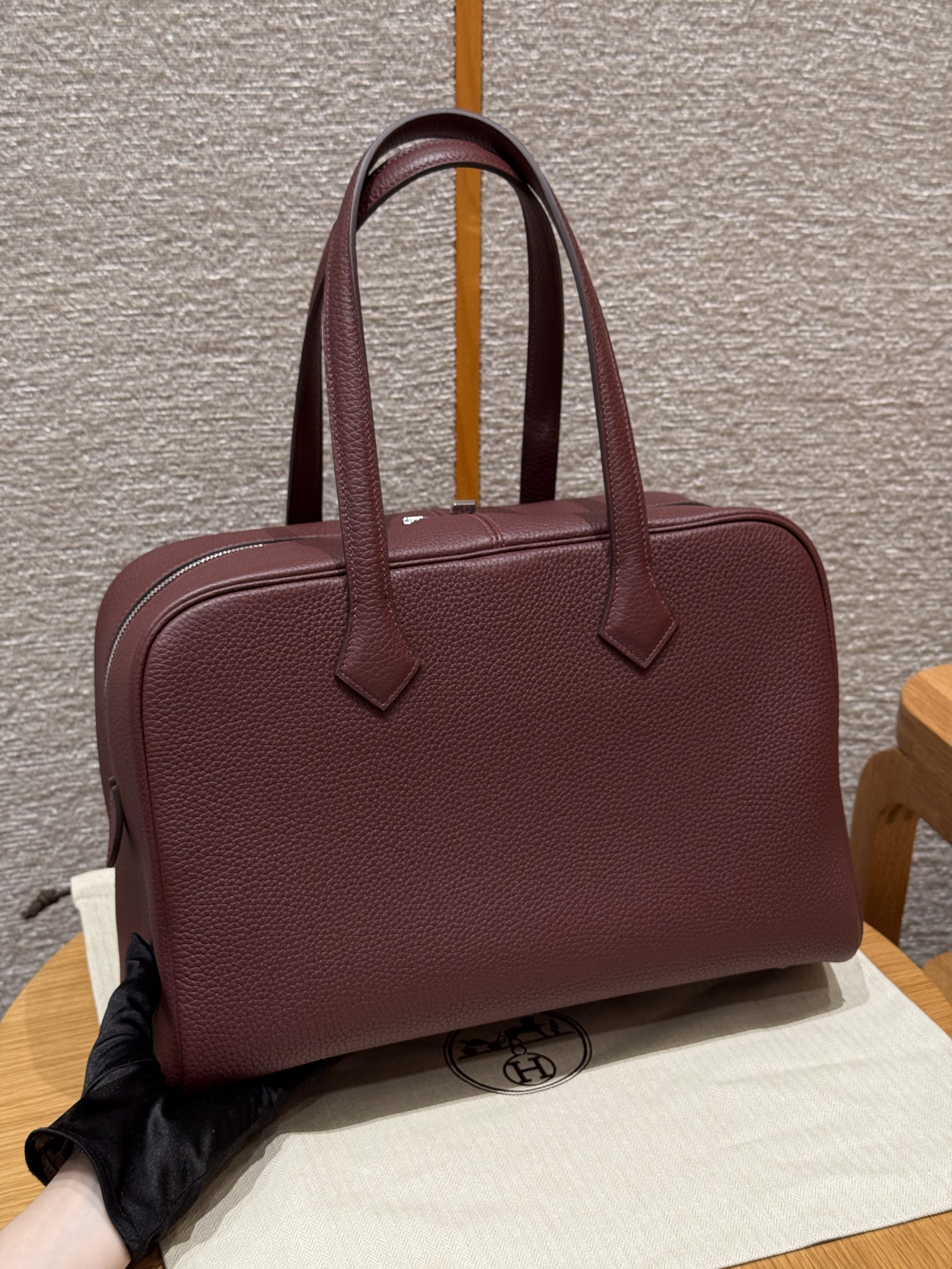 에르메스 Hermes Victoria 35cm Clemence 55 Rouge H/silver