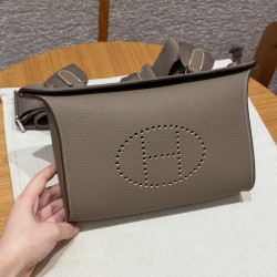 에르메스 Hermes Videpoches Togo 18 Etoupe/silver