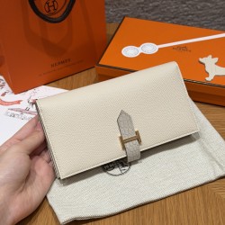 에르메스 Hermes Bearn wallet Soufflet 17.5cm Epsom and Matte Alligator 10 Craie/gold