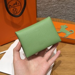 에르메스 Hermes Calvin duo Card Holder 10cm Evercolor 3i Vert Criquent