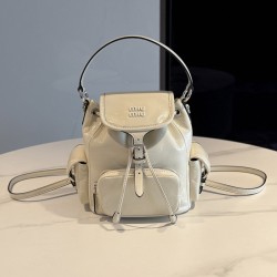 미우 미우 Miu Miu 5BZ043 가죽 백팩 White 18cm