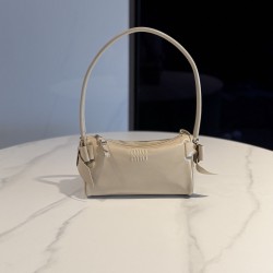미우 미우 Miu Miu 5NE029 Ribbon Shiny leather pouch Travertine Stone 21cm