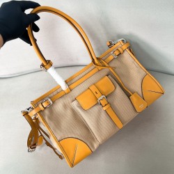 프라다 Prada 1BA433 Bonnie 라지 데님과 가죽 핸드백 Rope Natural 38cm