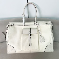 프라다 Prada 2VG128 Bonnie denim and leather tote bag White 50cm