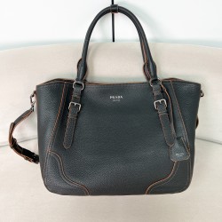 프라다 Prada 1BG602 Large leather tote bag Black 38cm