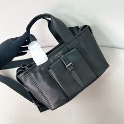 프라다 Prada 1BG660 Route medium leather tote bag Black 28cm