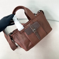 프라다 Prada 1BG660 Route medium leather tote bag Cocoa Brown 28cm