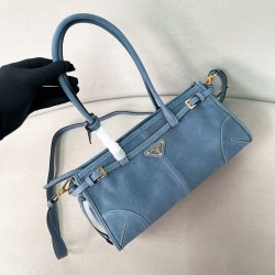 프라다 Prada 1BA426 Bonnie medium nubuck leather handbag Aviation Blue 32cm