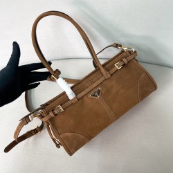프라다 Prada 1BA426 Bonnie medium nubuck leather handbag Cocoa Brown 32cm