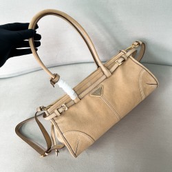 프라다 Prada 1BA426 Bonnie medium nubuck leather handbag Desert Beige 32cm