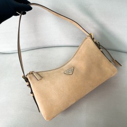 프라다 Prada 1BC231 Aimée large nubuck leather shoulder bag Desert Beige 36cm