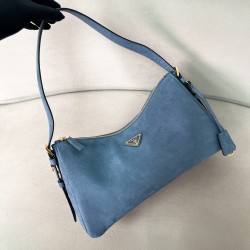 프라다 Prada 1BC231 Aimée large nubuck leather shoulder bag Aviation Blue 36cm