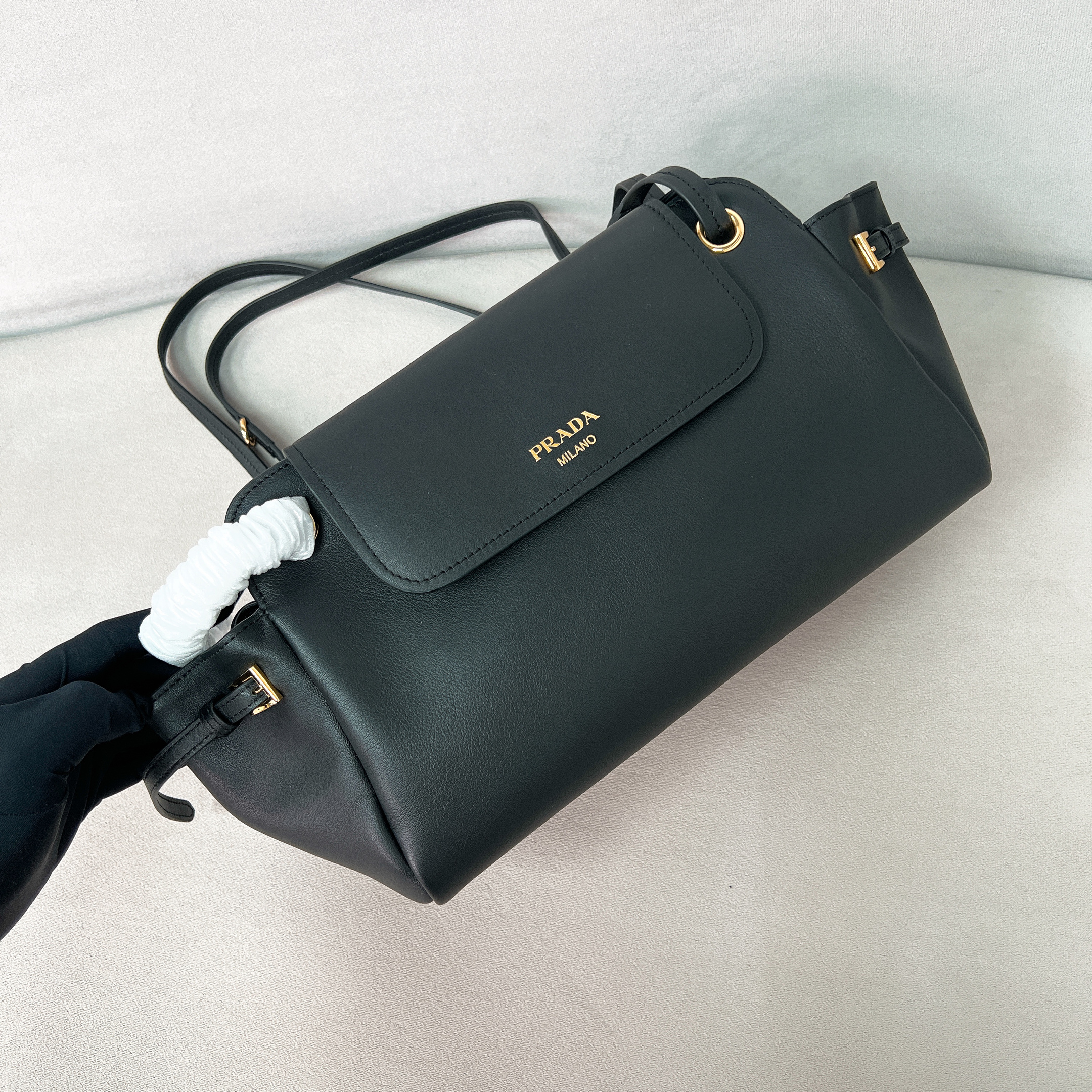 프라다 Prada 1BD403  Carry medium leather shoulder bag Black 30cm