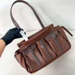 프라다 Prada 1BG644 Route large leather tote bag Cocoa Brown 34cm