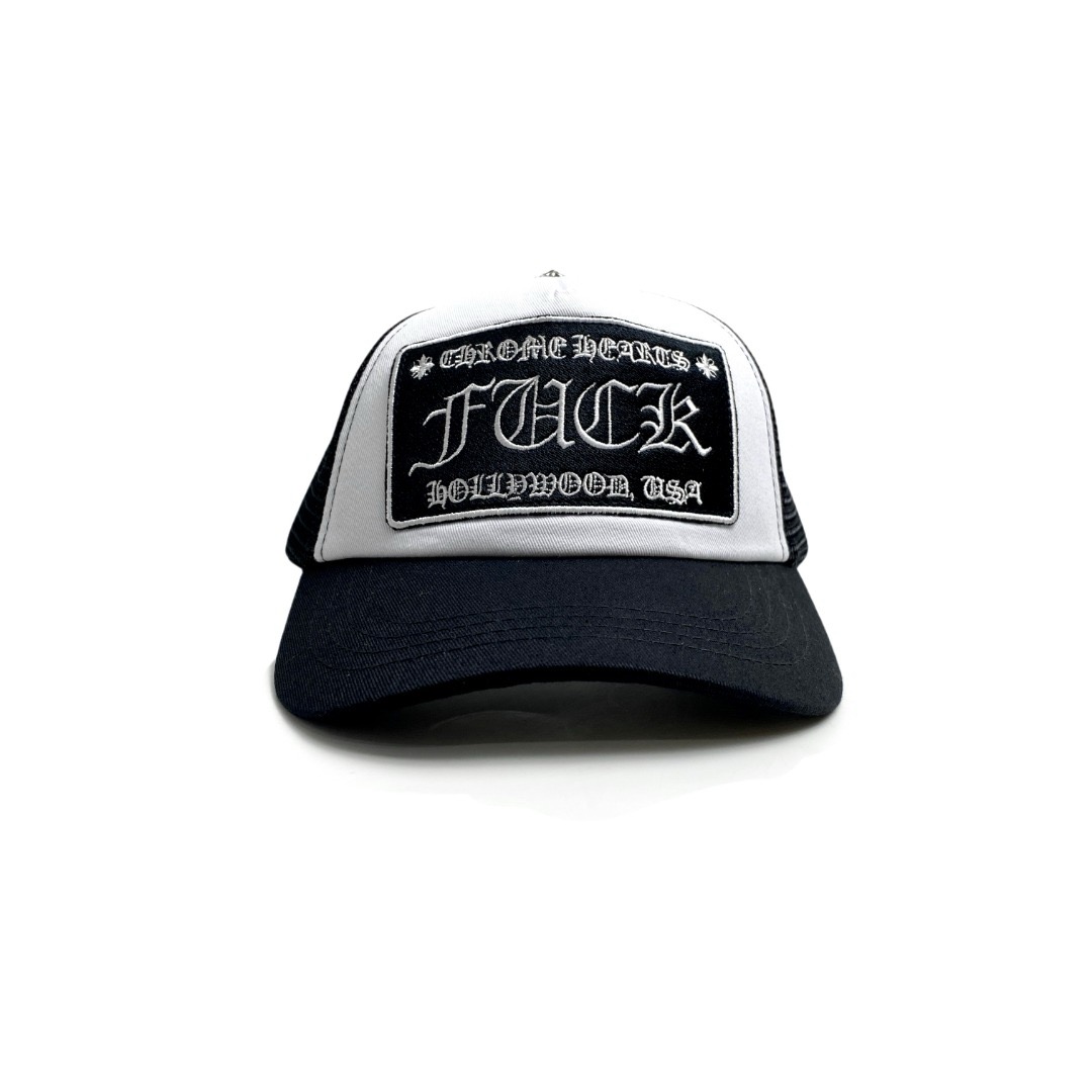 크롬하츠 Chrome Hearts Fuck Hollywood Trucker Hat Black&White