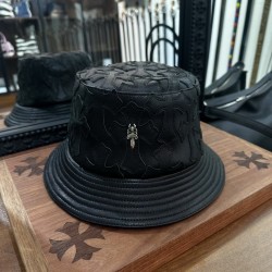 크롬하츠 Chrome Hearts Cross Leather Patch Bucket Hat Black