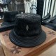 크롬하츠 Chrome Hearts Cross Leather Patch Bucket Hat Black