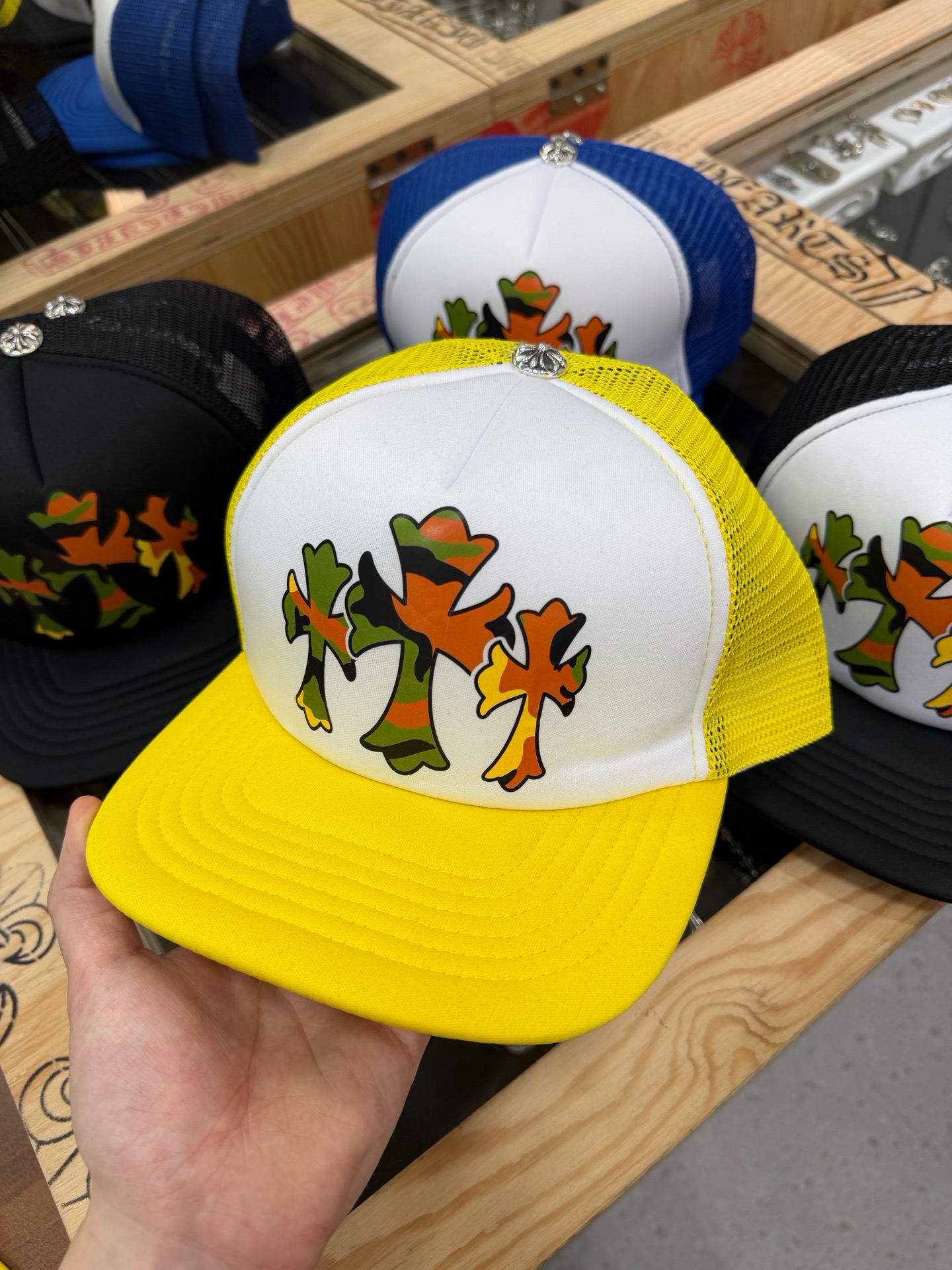 크롬하츠 Chrome Hearts King Taco Foam Front Mesh Trucker Hat yellow&White&Camo