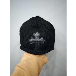 크롬하츠 Chrome Hearts Cross Leather Patch Cashmere Beanie Black