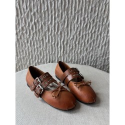 미우 미우 Miu Miu 5F466A Nappa and calf leather ballerinas 플랫 Caramel