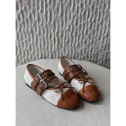 미우 미우 Miu Miu 5F608E Canvas and leather ballerinas 플랫 Beige and Tobacco