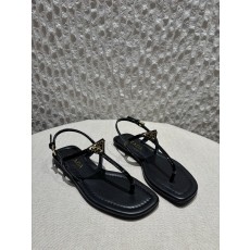 프라다 Prada Triangle Logo T-Strap Flat Sandals Black
