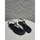 프라다 Prada Triangle Logo T-Strap Flat Sandals Black