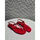 프라다 Prada Triangle Logo T-Strap Flat Sandals Red