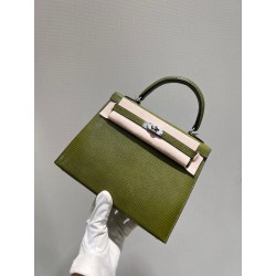 에르메스 Hermes Kelly 25cm Niloticus Lizard 6R Kiwi/silver