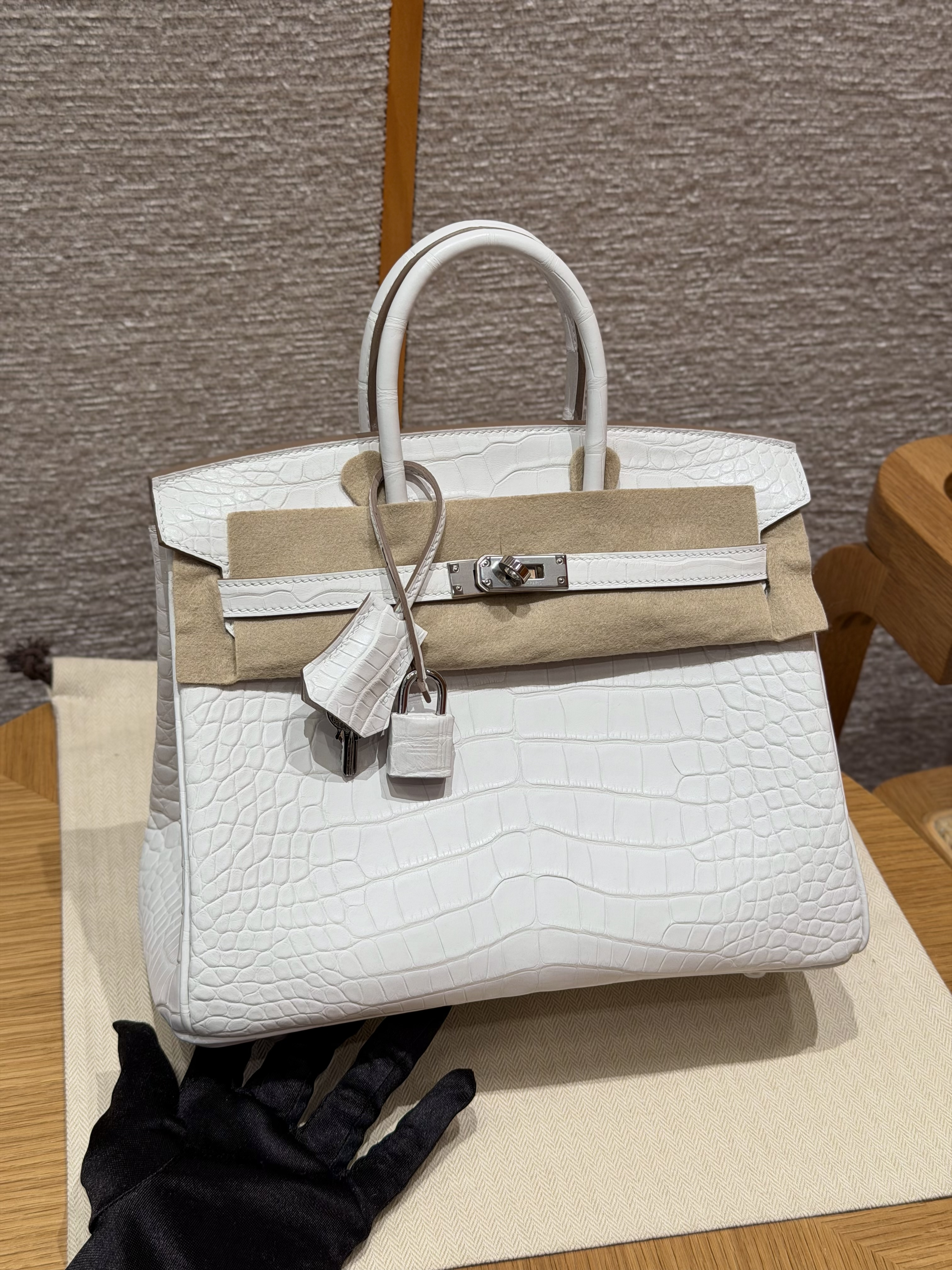 에르메스 Hermes Birkin 25cm Matte Alligator Q3 Creme/silver
