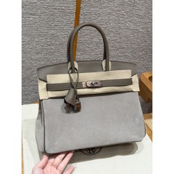 에르메스 Hermes Birkin Grizzly 30cm Grizzly and Swift 18 Etoupe/silver