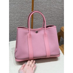 에르메스 Hermes Garden party 30cm Canvas and Epsom L4 Bubble Gum 1Q Rose confetti B5 Ruby