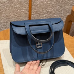 에르메스 Hermes Halzan 22cm Swift S4 Deep blue/silver