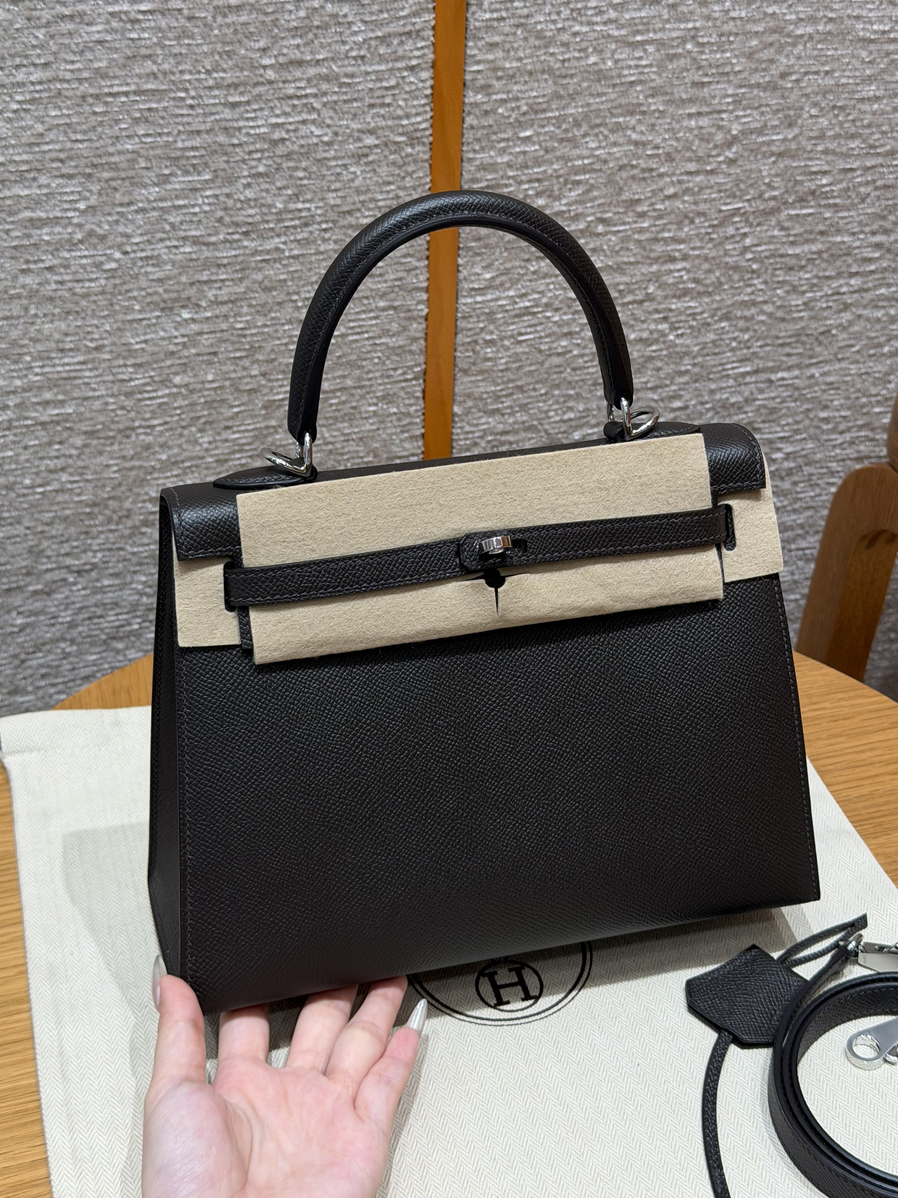에르메스 Hermes Kelly 25cm Epsom 4C Ecorce/silver
