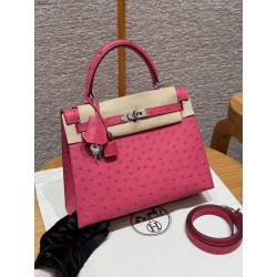 에르메스 Hermes Kelly 25cm KK ostrich 8T Rose Candy/silver